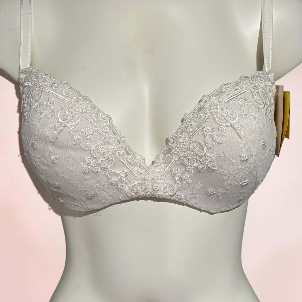 Wonderbra Extravagance White Embroidered Push-Up Bra 38B 7624 Vintage 2005 NWT